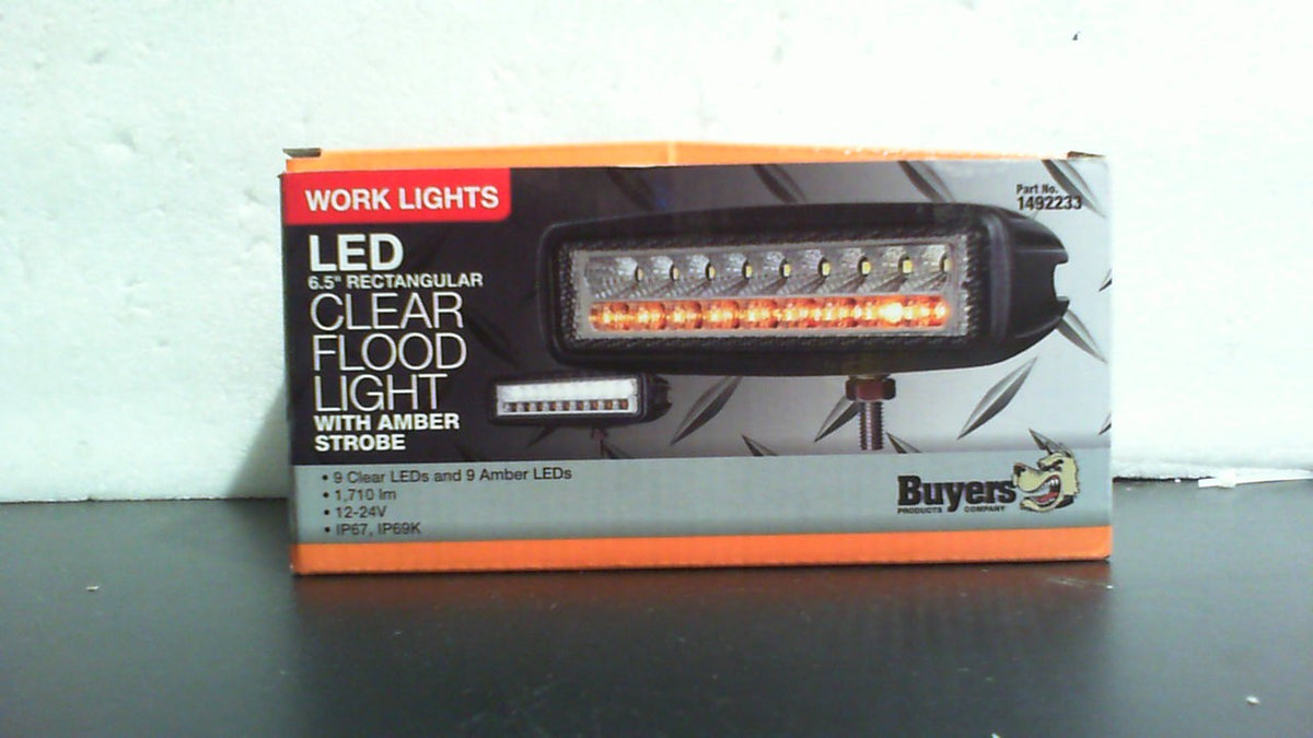 Buyers Products 1492245 Luz LED combinada para escena con luz estroboscópica ámbar y luz de inundación transparente, conexión de corte recto, dos luces en una, luces para vehículos de emergencia