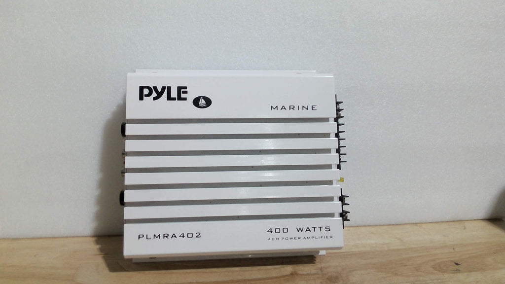 Amplificador Pyle Hydra Marine de 400 W y 4 canales - Resistente al agua con fuente de alimentación MOSFET dual - Controles de nivel de ganancia - Entrada RCA - Indicador LED - Diseño compacto para audio de embarcaciones/vehículos - PLMRA402