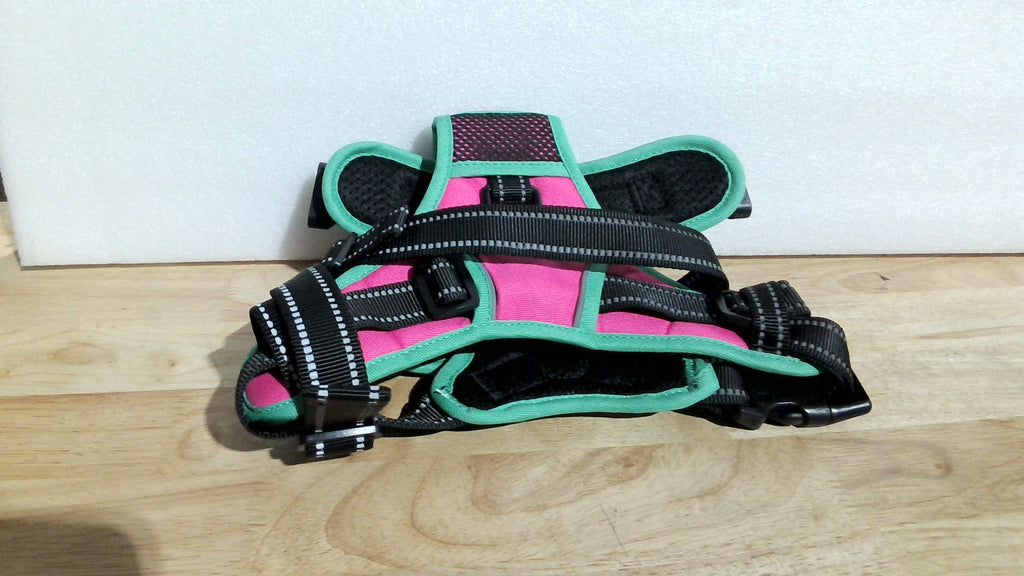 Arnés antitirones para perros PHOEPET 2019 mejorado, chaleco reflectante ajustable, con asa de entrenamiento + 2 ganchos metálicos para correa + 3 hebillas de cierre rápido + 4 hebillas deslizantes (L, rosa)
