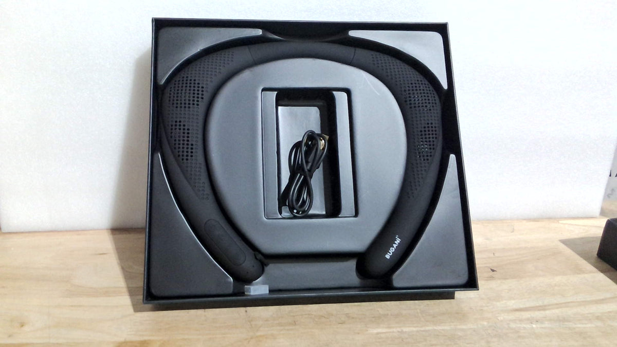Altavoz de cuello, altavoz Bluetooth inalámbrico BUGANI para el cuello con sonido estéreo 3D real, altavoces deportivos personales ligeros con 24 horas de reproducción.