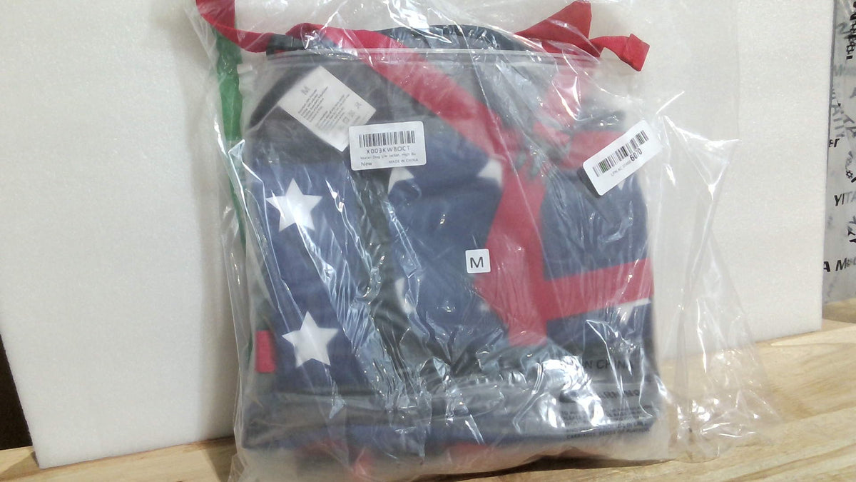 Chaleco salvavidas Malier Dog, traje de baño de tiburón de alta flotabilidad, Ripstop con bandera estadounidense, talla mediana, rojo y azul oscuro.