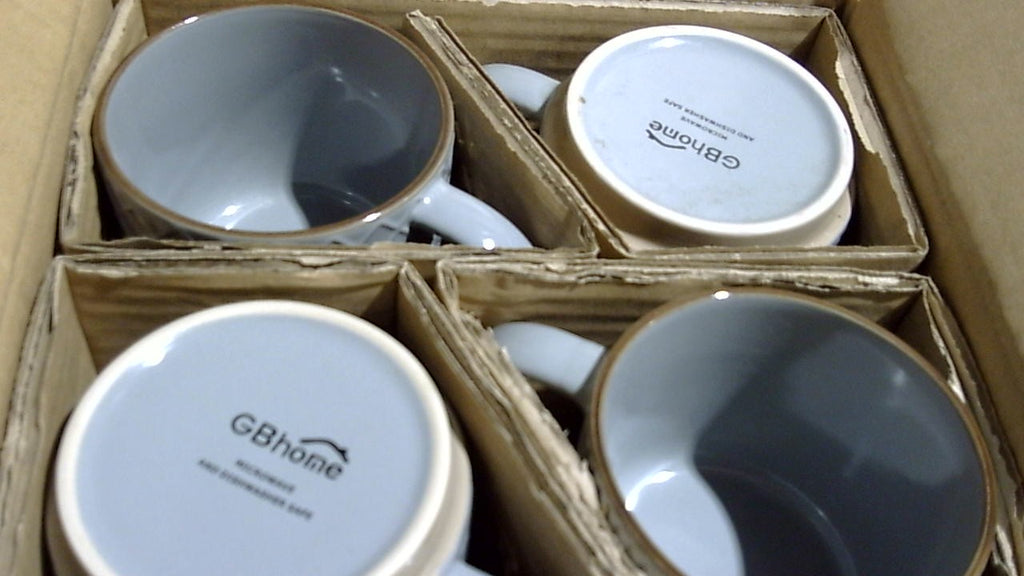 Tazas de café apilables GBhome de 444 ml (15 oz), tazas de cerámica con textura para hombre, mujer, papá, mamá, juego de 4 tazas modernas para café con leche, capuchino o chocolate caliente. Aptas para lavavajillas y microondas, color gris.