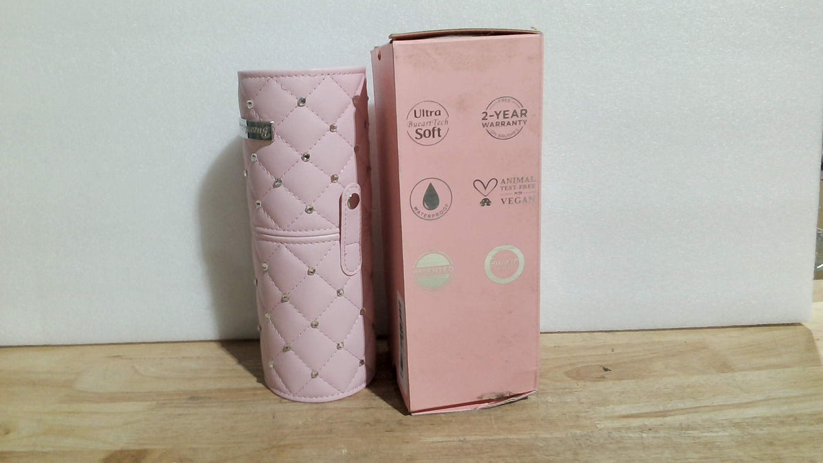 Set de Brochas de Maquillaje Bueart Design Rosa | Ultra Suaves con Portabrochas | para Base, Polvo, Rubor, Difuminado y Contorno | 15 Piezas Plateado/Rosa + Portabrochas