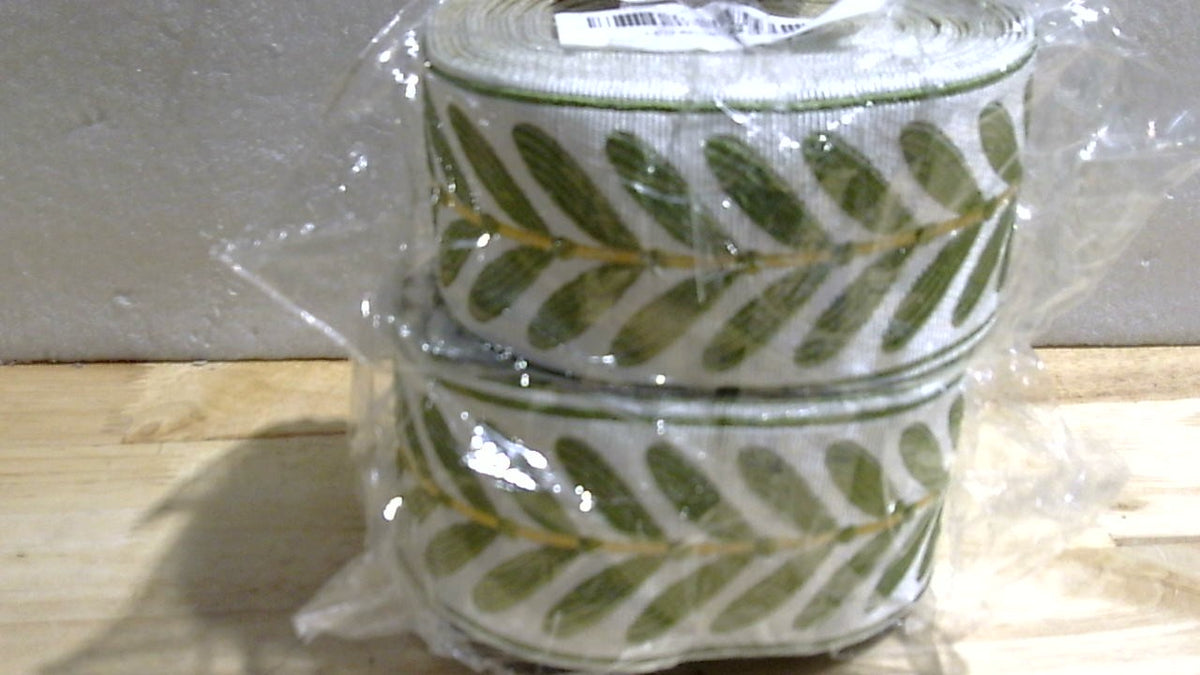 2 UNIDADES-OLYCRAFT Cinta de jacquard de 10.9 yardas, 2.4 pulgadas, con estampado de hojas, de poliéster, blanca y verde. Ribete de bordado tejido jacquard para manualidades de costura, bolsos, cinturones y ropa.