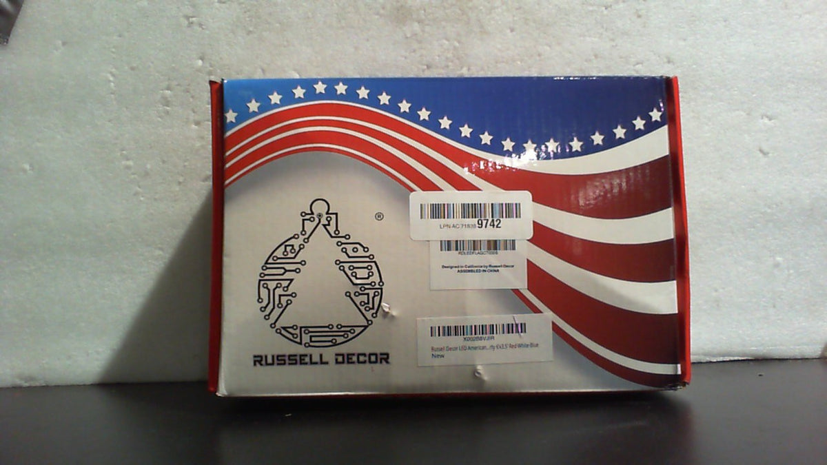 Cortina de luces Russell Decor con la bandera patriótica estadounidense y estrellas, resistente al agua, para exteriores e interiores, ideal para festivales y fiestas, en colores rojo, blanco y azul (1,8 m x 1 m).