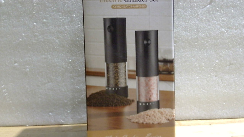 Set de Molinillo Electrico de Sal y Pimienta Recargable | Automatico con Ajuste Externo de Grosor | Tolva Grande para Cocina | Regalo para el Hogar | 2 Piezas Negro/Negro
