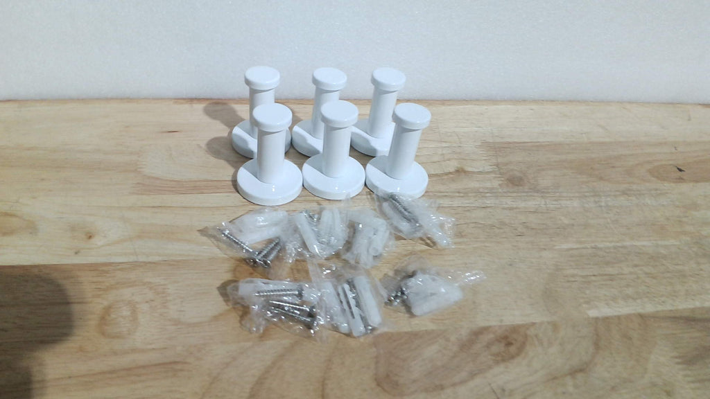Ganchos Redondos Vanloory de Acero Inoxidable SUS 304 | 6 Ganchos de Pared para Toallas, Batas y Abrigos | Montaje a Pared para Baño, Dormitorio y Cocina | 2 pulgadas, Blanco
