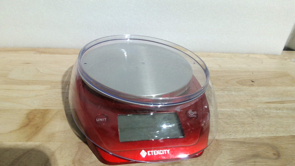Etekcity Bascula de Cocina 0.1g | Balanza Digital de Alimentos con Bowl Gramos y Onzas para Dieta Reposteria 5kg Acero Inoxidable Roja