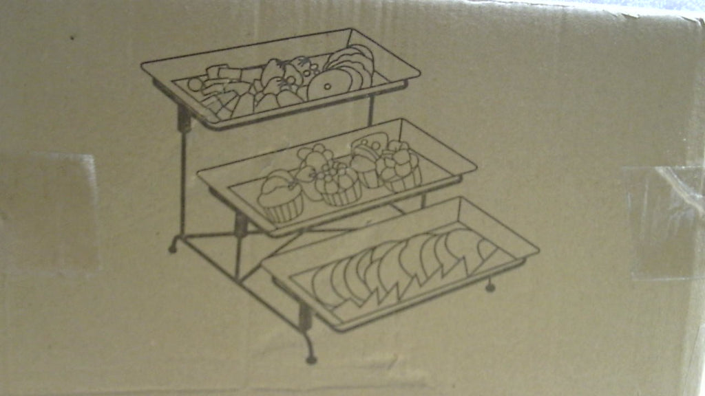 Bandeja de Servir Farielyn-X 3 Niveles 12 Pulgadas | Plastico Blanco Plegable Soporte Metal para Fiestas
