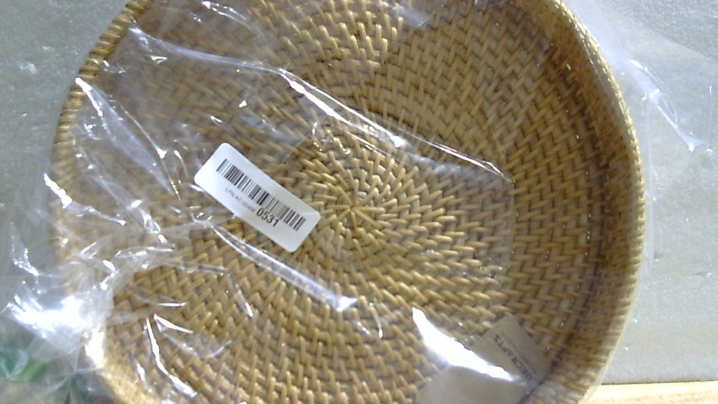 Bandeja Redonda de Ratan para Servir, Decorativa Tejida con Asas, para Mesa de Centro y Otomana, Natural, Pequena 11.8 x 2 Pulgadas