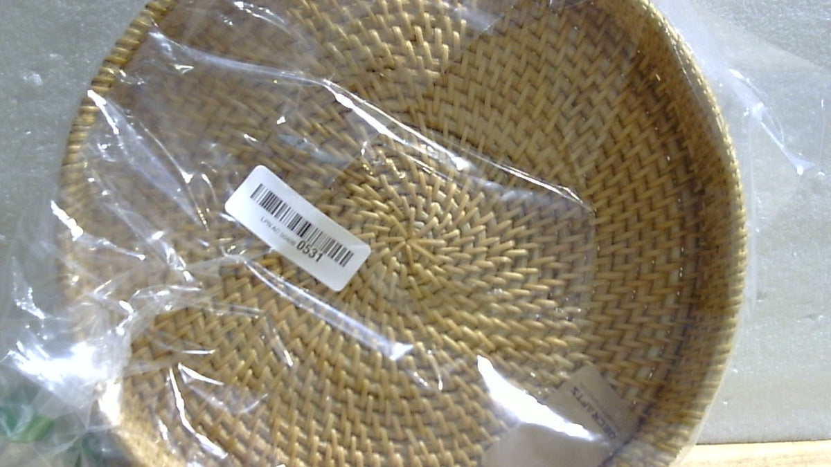 Bandeja Redonda de Ratan para Servir, Decorativa Tejida con Asas, para Mesa de Centro y Otomana, Natural, Pequena 11.8 x 2 Pulgadas