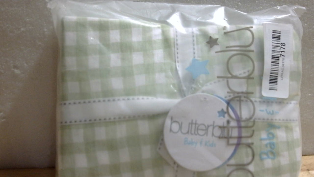 Butterblu Frankie Sábana Ajustable de Cuna 100% Algodón Orgánico | Transpirable para Bebé | Cuadros Verde Salvia