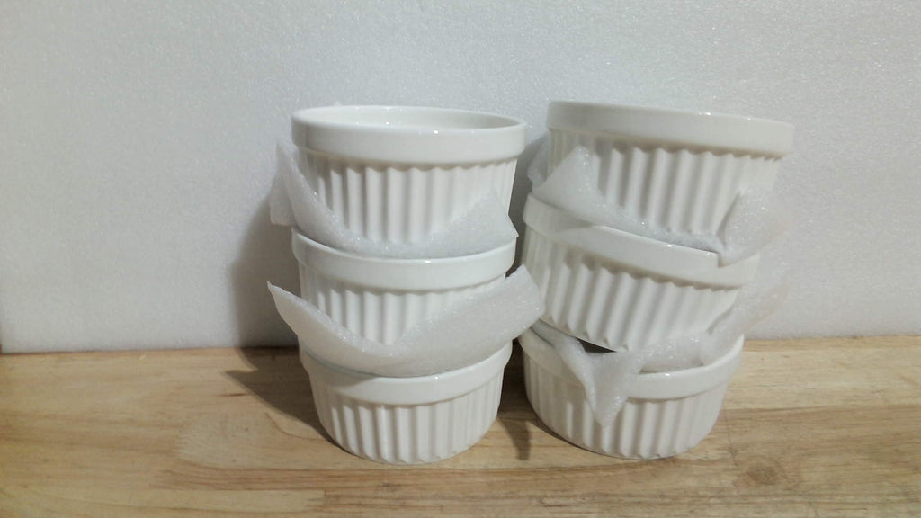 juego de 6 moldes ramequines de porcelana o cerámica estriada
