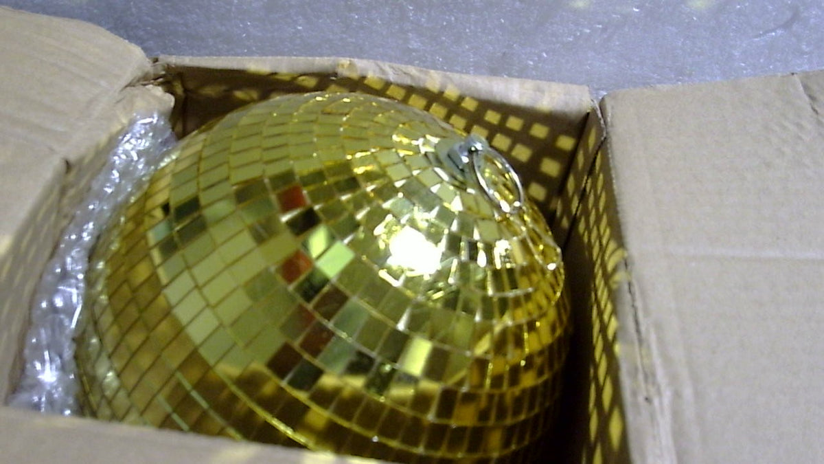 DJBoomy Bola de Espejos Colgante 20cm | Bola Disco Dorada con Anillo para Colgar Decoracion Fiestas Eventos DJ