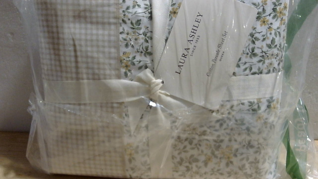 Laura Ashley - Juego de sábanas tamaño Queen, ropa de cama de algodón percal transpirable con bolsillos profundos, decoración elegante para el hogar, certificado Oeko-Tex