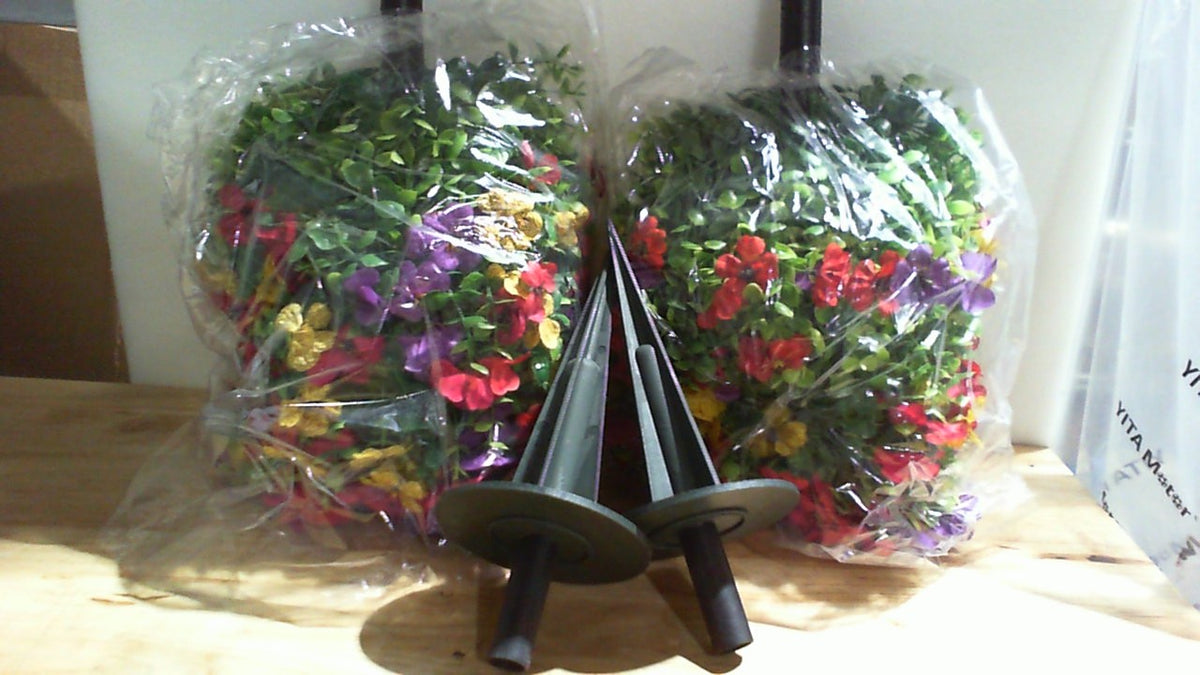 set de 2 estacas decorativas de esferas florales artificiales