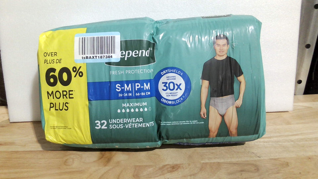 Pañales Depend Fresh Protection para Adultos | Ropa Interior para Incontinencia Masculina | Desechables, Máxima Absorción, Talla S/M, Gris, 32 Unidades