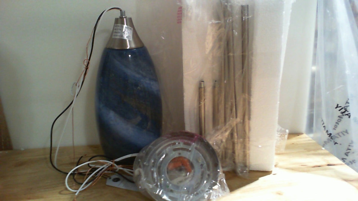 lámpara colgante de techo de vidrio soplado (Pendant Light Fixture) con un acabado artístico de estilo marmoleado azul