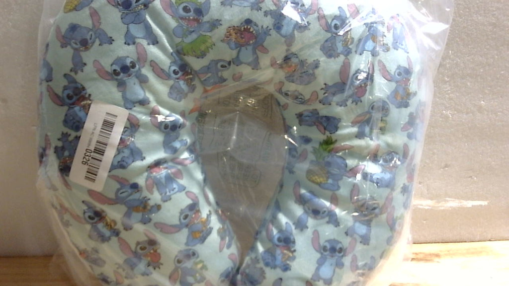 Disney Stitch Almohada de Viaje para Cuello Ninos | Cojin para Avion Carro y Oficina Comodo y Transpirable-VERDE AGUA