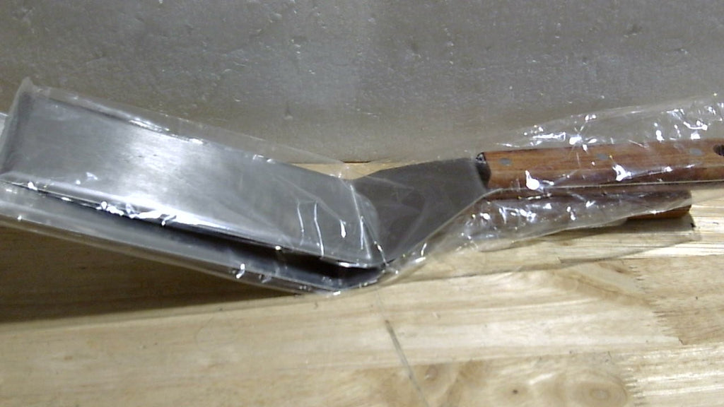 USADO-Set de 2 Espatulas Extra Largas para Plancha | Acero Inoxidable con Mango de Madera | para Smash Burger y Parrilla Blackstone | Bordes Biselados
