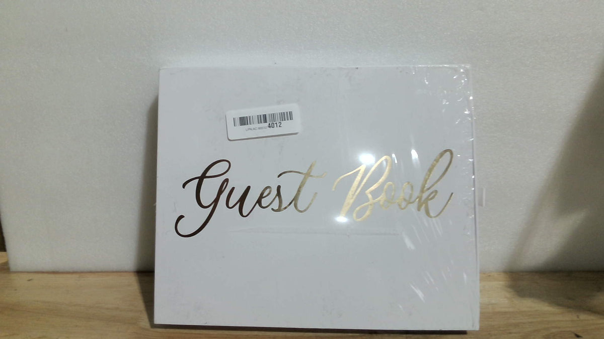 libro de firmas blanco con letras en dorado