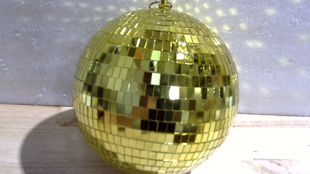 Bola de Espejos Disco con Anillo para Colgar | 8 Pulgadas Grande Dorada | Ornamento de Bola Disco | Para Fiestas, Temática 70s, DJ, Bodas, Cumpleaños y Navidad