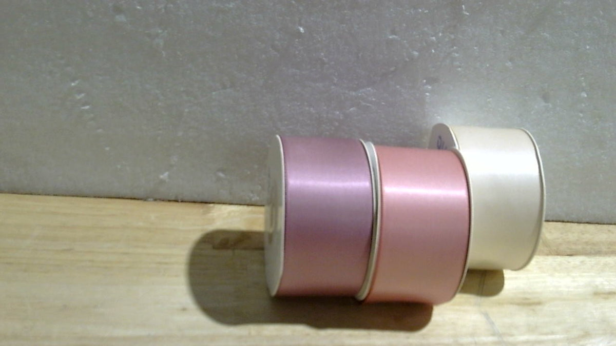 Cinta de Satén Doble Faz QIANF Rosa Empolvado 3.8 cm x 41 m | Champán, Rosa Palo, Malva, para Envoltura de Regalos, Ramos, Lazos y Decoración de Bodas, 3 Rollos x 13.7m