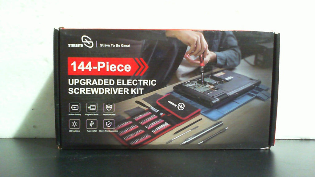 Destornillador Eléctrico STREBITO 144 Piezas | Torque Máx. 0.7 N.m | 120 Puntas Magnéticas | 5 Niveles de Torque | Kit de Reparación de Precisión