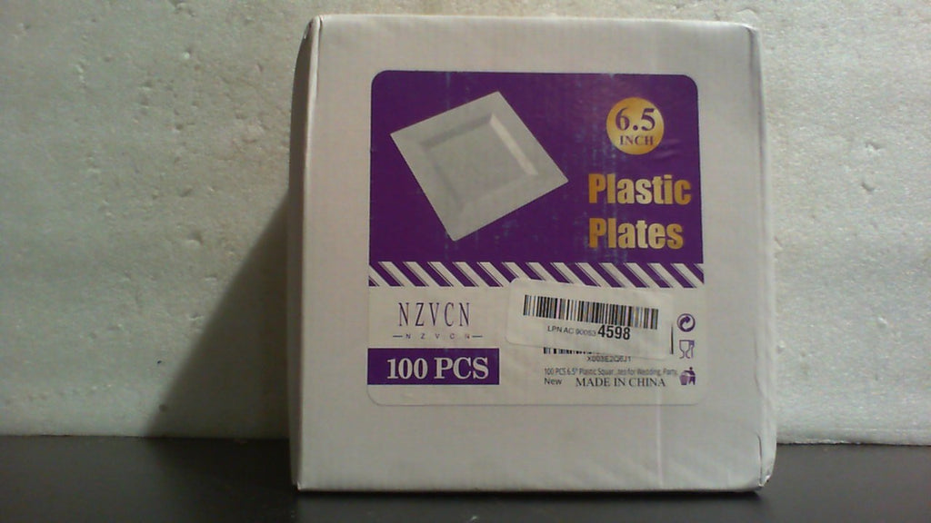 Platos de Postre Cuadrados NZVCN | 100 Piezas Plasticas Blancas 6.5 pulgadas | Desechables Resistentes para Fiestas, Bodas, Navidad y Pascua