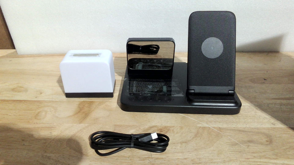 PRODUCTO VIENE COMO SE MUESTRA EN LA SEGUNDA IMAGEN  ) Estacion de Carga Inalambrica 6 en 1 | Soporte para iPhone 17 16 15 14 13 12 Pro Max Watch AirPods | Con Luz Nocturna y Reloj Despertador