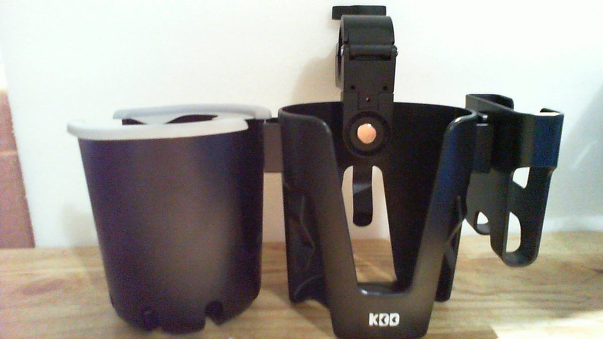 NO INCLUYE EL CELULAR, PAJILLAS NI TOPPER. KDD Portavasos para Coche con Soporte de Teléfono | Sujetador de Botella 3 en 1 Extraíble, Rotación 360 grados para Silla de Ruedas, Bicicleta, Andador y Scooter