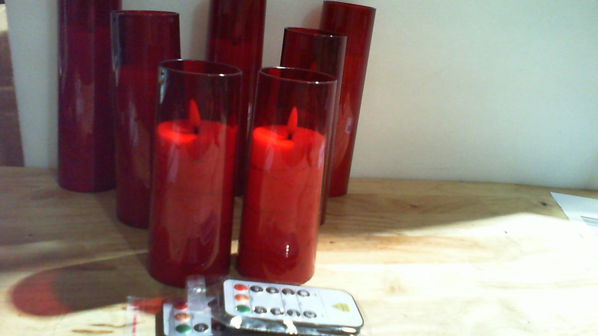 USADO Velas sin Llama con Estrellas Incrustadas | Set de 7 Velas LED de Pilar Parpadeantes a Pilas | con Control Remoto y Temporizador | Decoracion Calida | Rojo