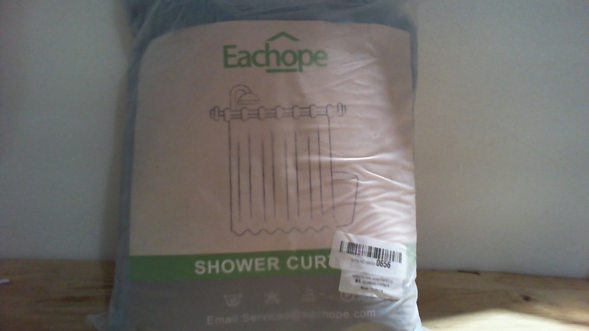 eachope Cortina de Bano de Lino Texturizado sin Ganchos | Set con Forro de Tela a Presion, Impermeable Lavable con Ventana de Malla 71x74 (Verde Azulado)