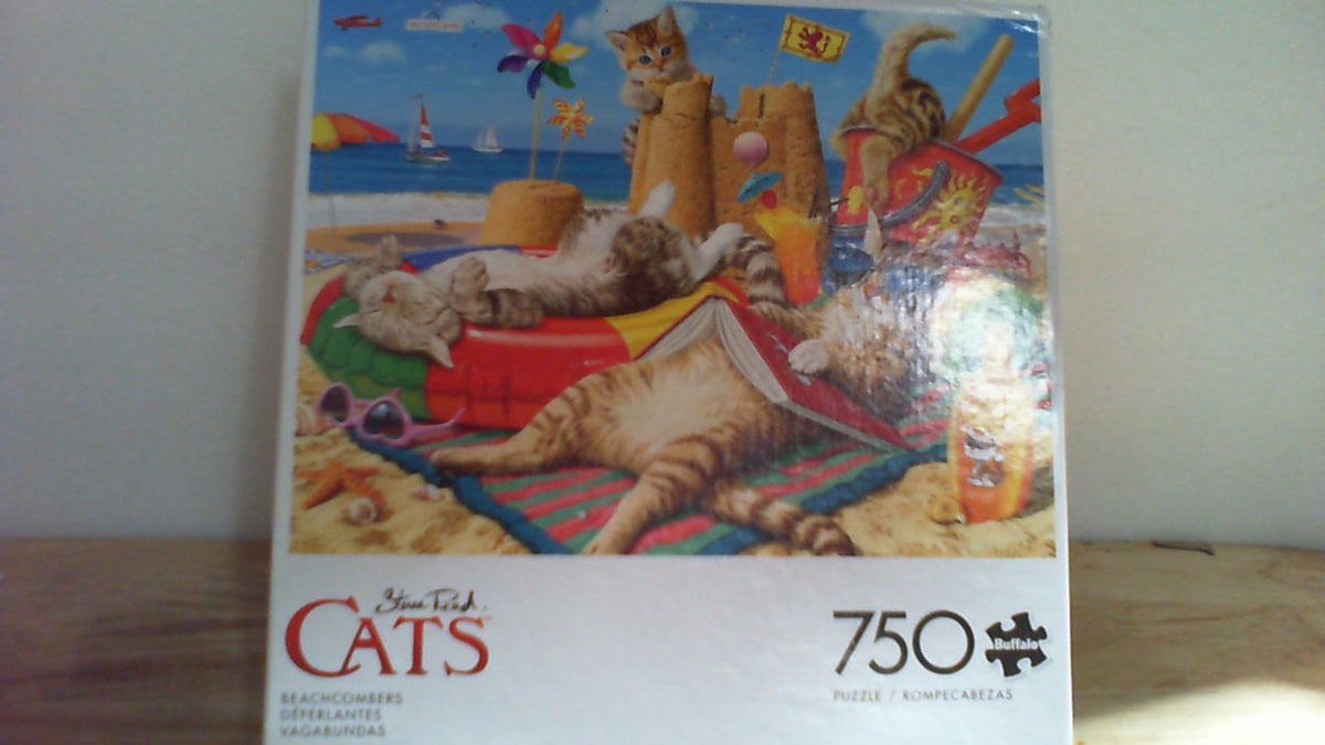 USADO Buffalo Games - Steve Read - Beachcombers | Rompecabezas de 750 Piezas para Adultos | Escena de Gatos en la Playa con Poster