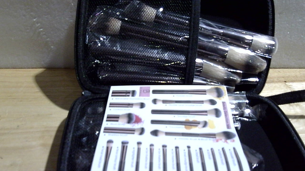SOLO SE INCLUYEN 16 BROCHAS-Set de Brochas de Maquillaje BS-MALL Profesionales con Estuche de Viaje | Base, Polvo, Corrector, Labios y Sombras | Tubo de Aluminio | Uso Diario