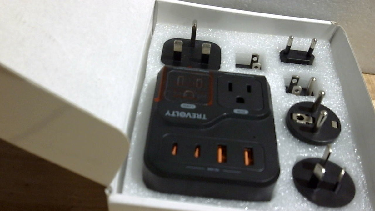 Convertidor de Voltaje TREVOLTY 2000W de EE.UU. a Europa | 220V a 110V para Secadora | Adaptador de Viaje 7 en 1 con 3AC, 2 USB-A y 2 USB-C | Negro