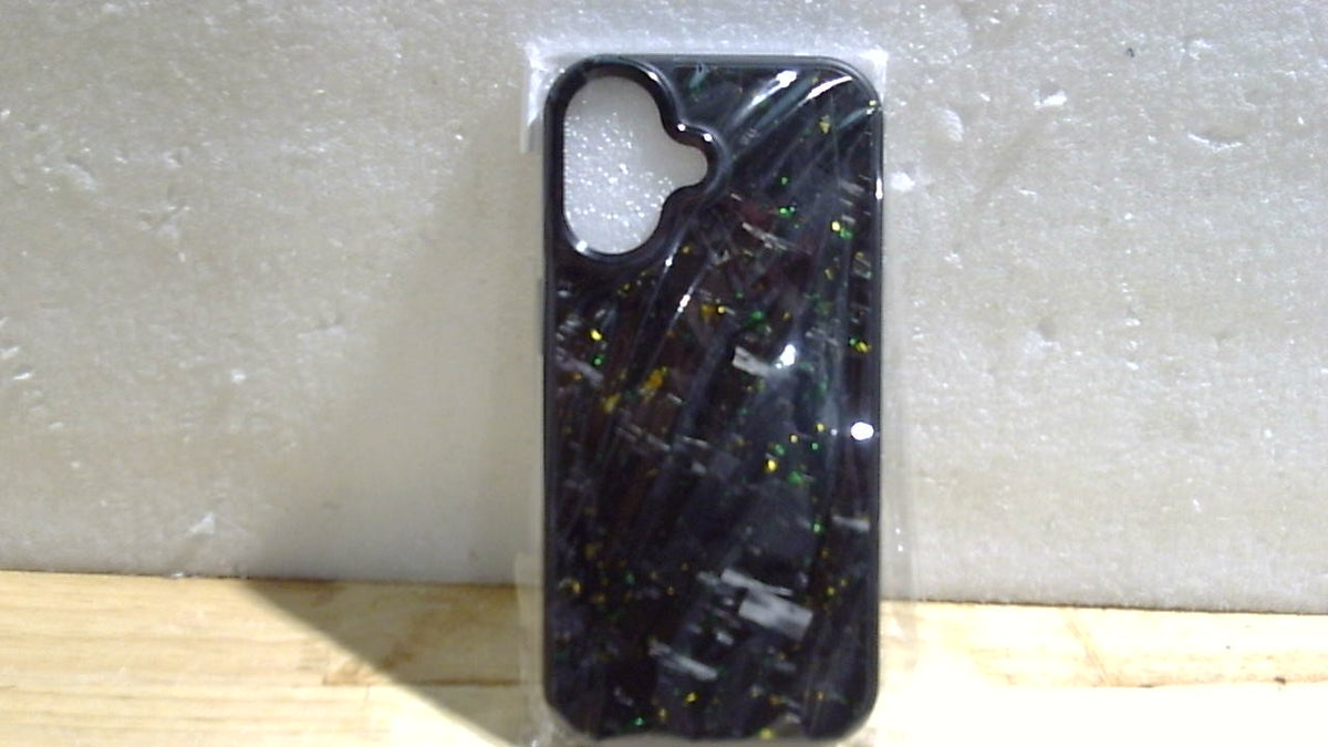molzar Vibe Series Case Magnetico para iPhone 17 | Fibra de Carbono Forjada con Hojuelas de Papel Aluminio Coloridas | Compatible con MagSafe | Negro Brillante/Verde y Oro