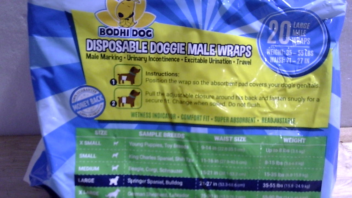 Bodhi Dog Pañales Desechables para Perro Macho | Súper Absorbentes, a Prueba de Fugas | Ajuste Ajustable con Indicador de Humedad | Grande (20 Unidades)