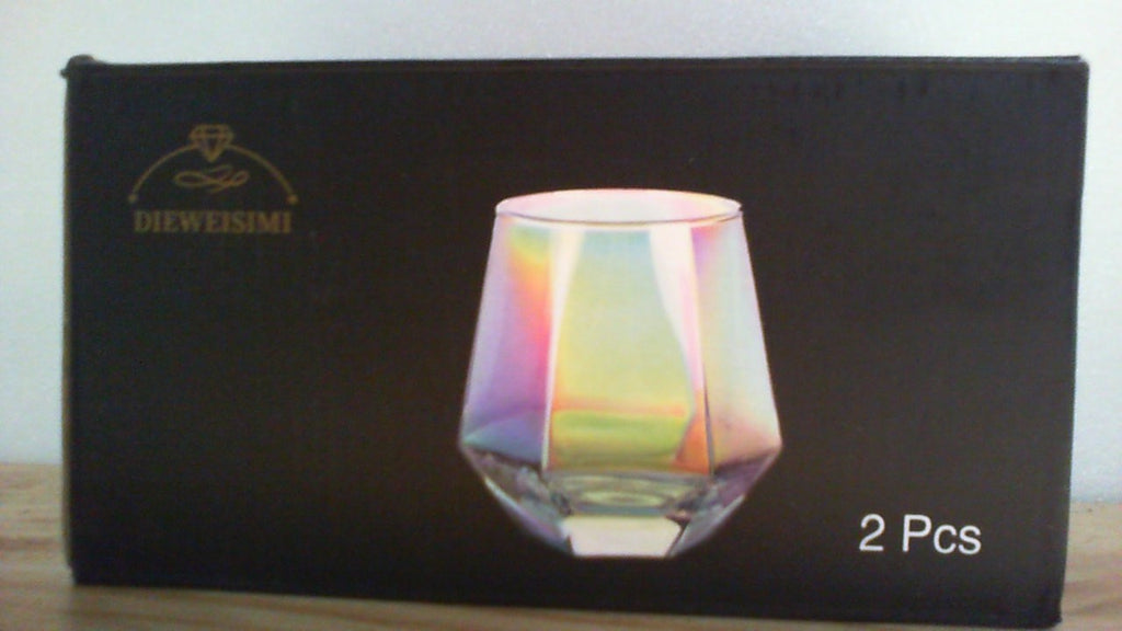 DIEWEISIMI Set de 2 Copas de Vino sin Tallo | Diseño Diamante Iridiscente | Cristalería Elegante