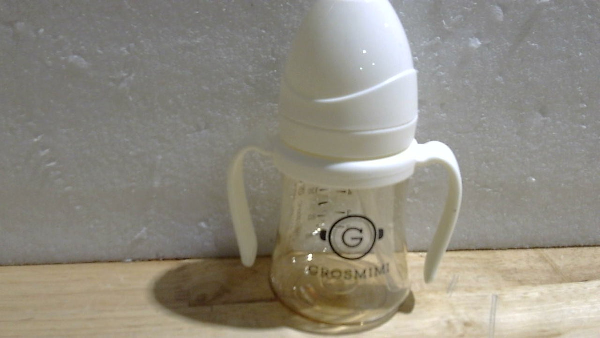 Vaso Antiderrame GROSMIMI con Pajilla y Asa | Vaso Magico para Bebes y Ninos Pequenos | PPSU Libre de BPA | 6 oz | Blanco