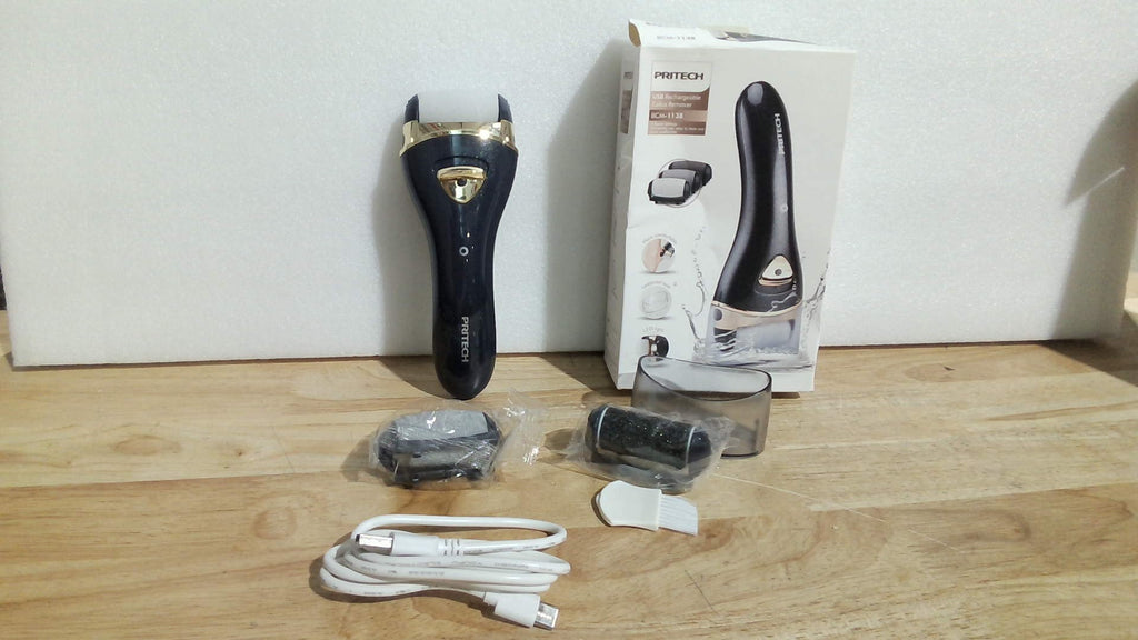 removedor de callos eléctrico y recargable por USB marca PRITECH (modelo BCM-1138 ARTICULO VIENE COMO SE OBSERVA EN LA SEGUNDA IMAGEN