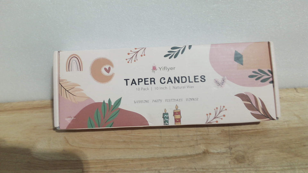caja de velas cónicas de la marca Yiflyer (Taper Candles).ARTICULO IGUAL A LA SEGUNDA IMAGEN