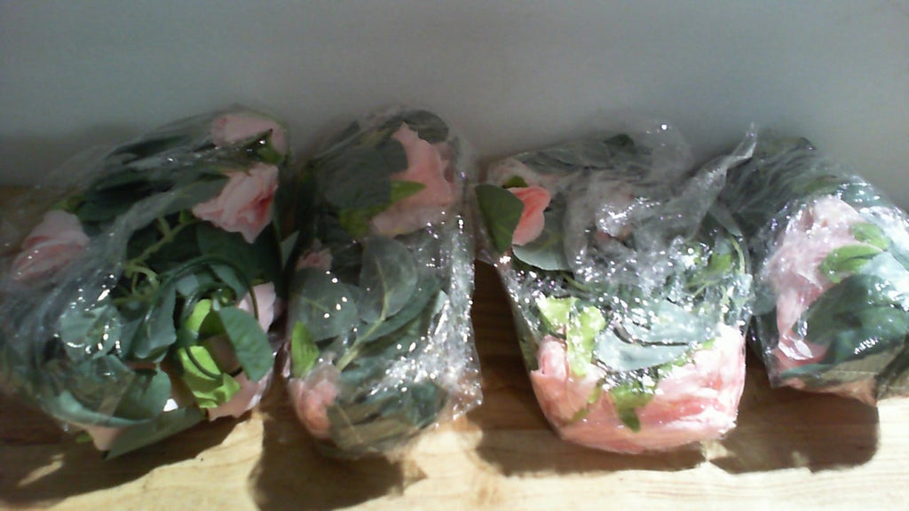 juego de guirnaldas de flores artificiales con rosas rosadas y hojas verdes de eucalipto x4