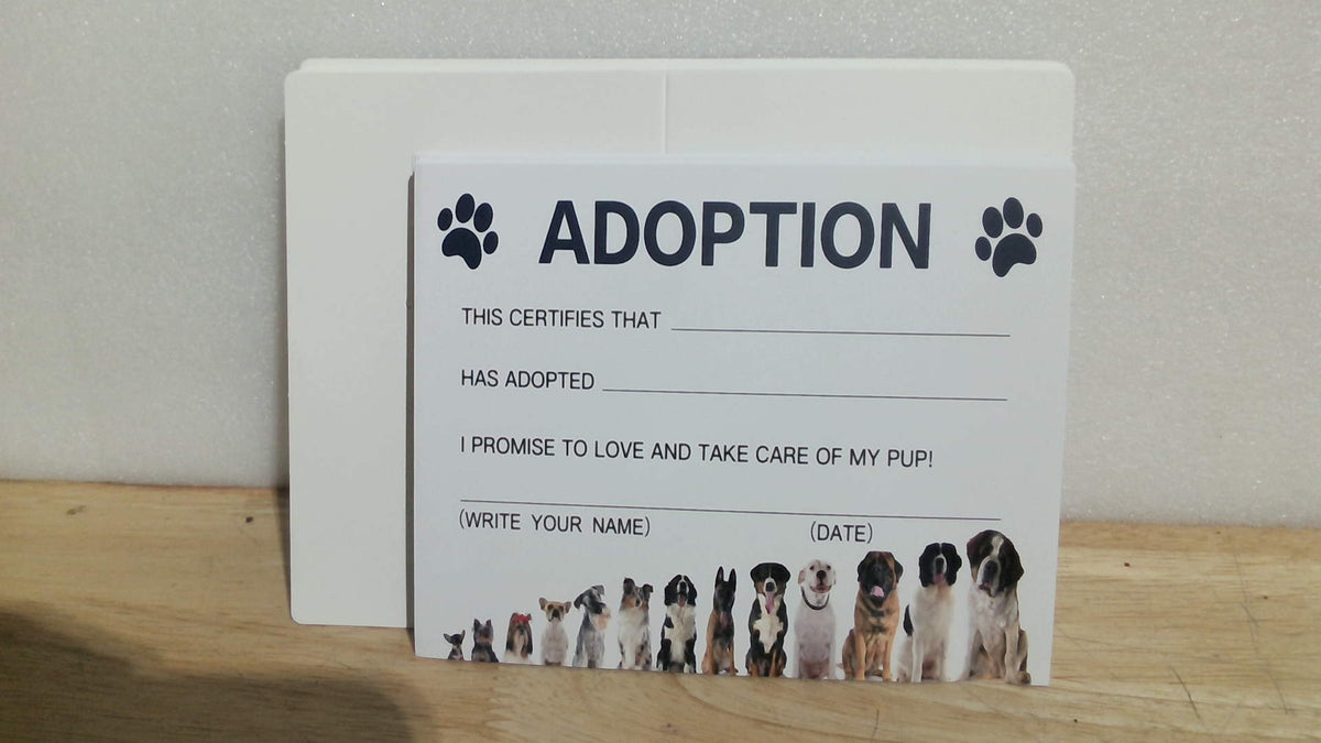 certificado de adopción de cachorros  ( ARTICULO VIENE COMO SE MUESTRA EN LA SEGUNDA IMAGEN