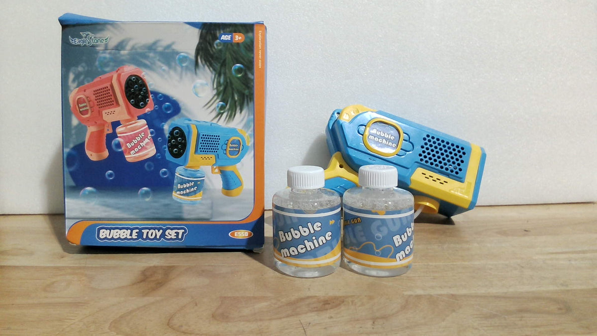 juego de pistolas lanzaburbujas automáticas EagleStone (específicamente de su línea Bubble Toy Set). ( JUGUETE VIENE COMO SE OBSERVA EN LA SEGUNDA IMAGEN )