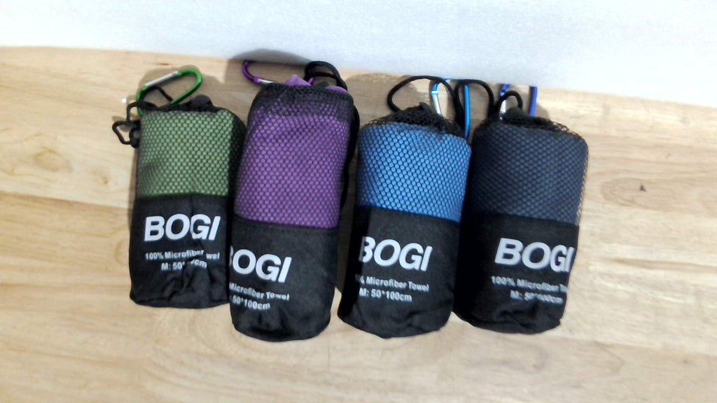 toallas deportivas de viaje de microfibra marca BOGI, VIENE CON 4 UNIDADES EXACTAMENTE COMO SE MUESTRA EN LA SEGUNDA IMAGEN )