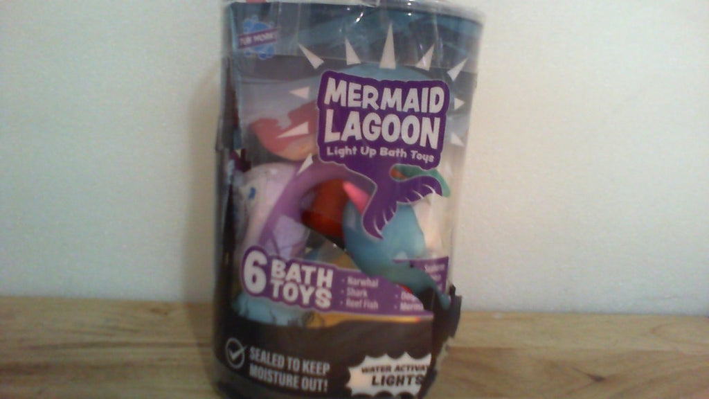 juguetes de baño con luces LED de la marca Tub Works llamado Mermaid Lagoon Light Up Bath Toys (paquete de 6)