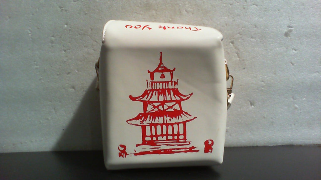 Bolso bandolera con estampado de torre, bolso de mano de PU con forma de caja de comida china para llevar para mujer.