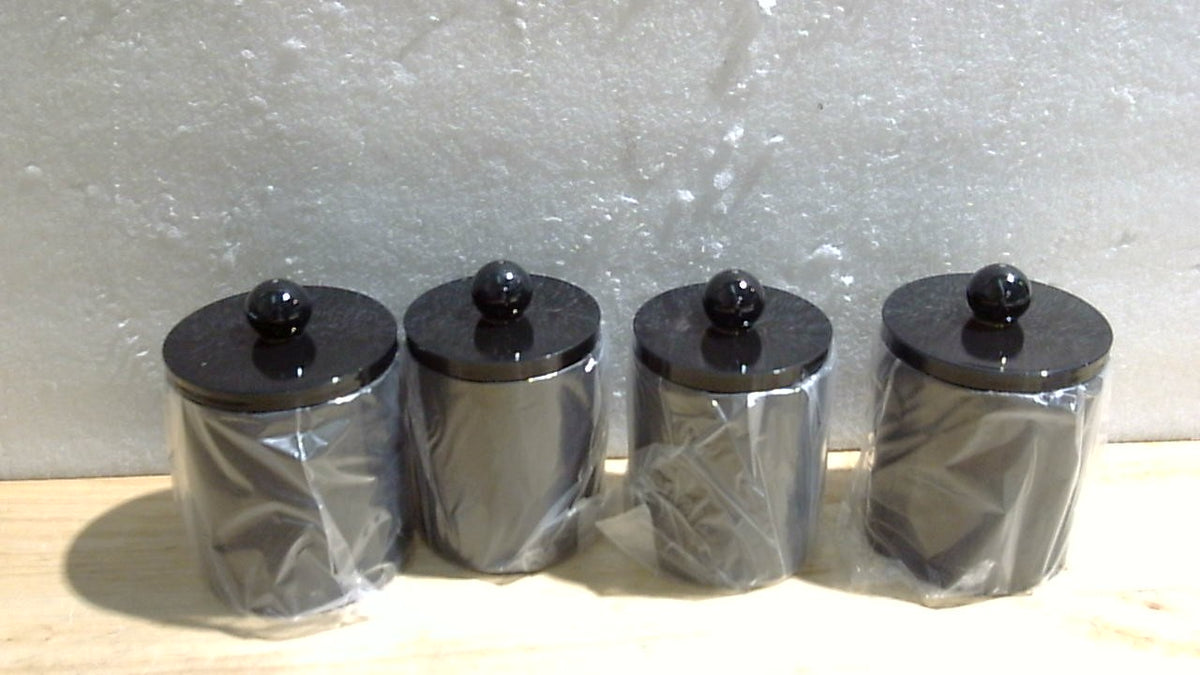 Paquete de 4 Dispensador Frascos de Boticario Frasco de Baño,Plástico Negro Caja de Almacenamiento para Bola de Algodón, Hisopo Algodón
