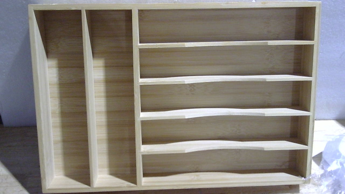 Organizador de cubiertos de madera con 7 compartimentos para cajón de cocina⠋